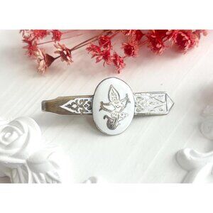 Dancing Angel White Siam Sterling Silver Vintage Nielloware Tie Bar Clip